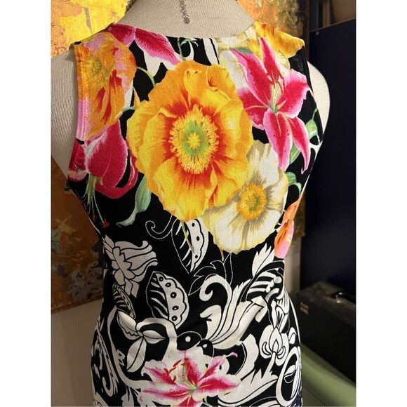 Vintage 80s Alberto Makali Women’s Medium Black Floral 2 Piece Outfit Set Blouse - Picture 10 of 12